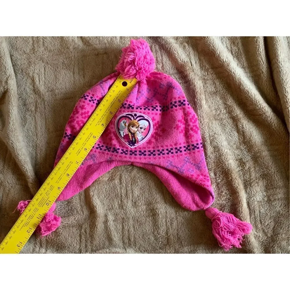 Disney Frozen Knit Pom Beanie Kids Pink Princess Winter Hat Elsa and Anna Nordic